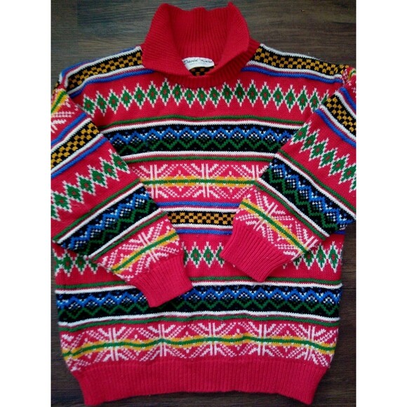 Cosby Coogi StyleVintage 80/90s David Karp Wool Blend Sweter Nordic Fair Isle UK - Picture 1 of 5